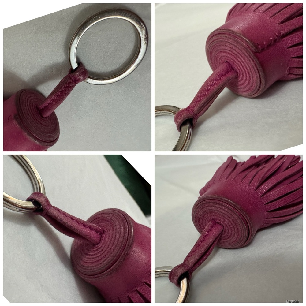 Hermès AUTHENTIC Carmen Leather Magenta Fuchsia Pink Fringe Key Ring Bag Charm - Picture 14 of 16
